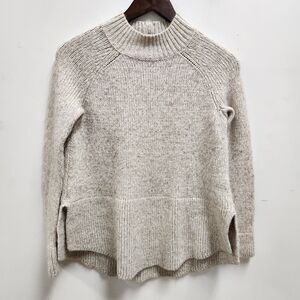 Max Studio Womens Mock Neck Wool Alpaca Sweater Size M Ivory Buttons Split Hem